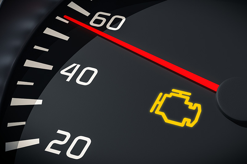 Check engine light warning on vehicle dashboard indicating diagnostic issue